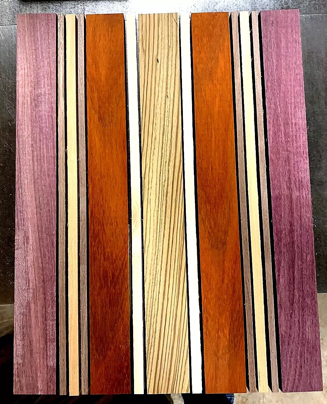 Padauk, Purpleheart, Walnut, Maple, Zebrawood & Cherry Cutting Board Kit