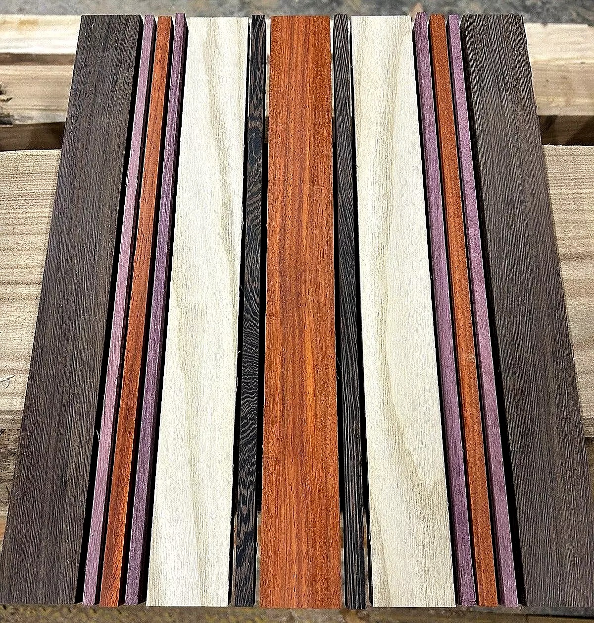 Sassafras, Wenge, Padauk, & Purpleheart Cutting Board Kit